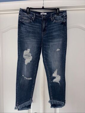 Women's Distressed Dark Blue Jeans - Unknown Brand